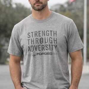 Forged Strength Through Adversity T-Shirt Size L Gray Graphic Tee Gym USA